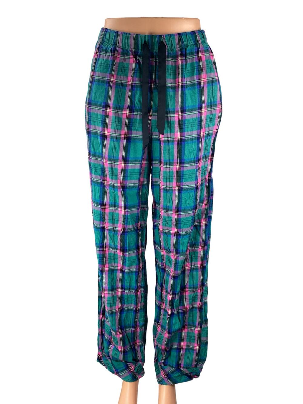 Victoria's Secret Women's Green Pink Plaid Flannel Sleepwear Pajama Pants Sz XS
